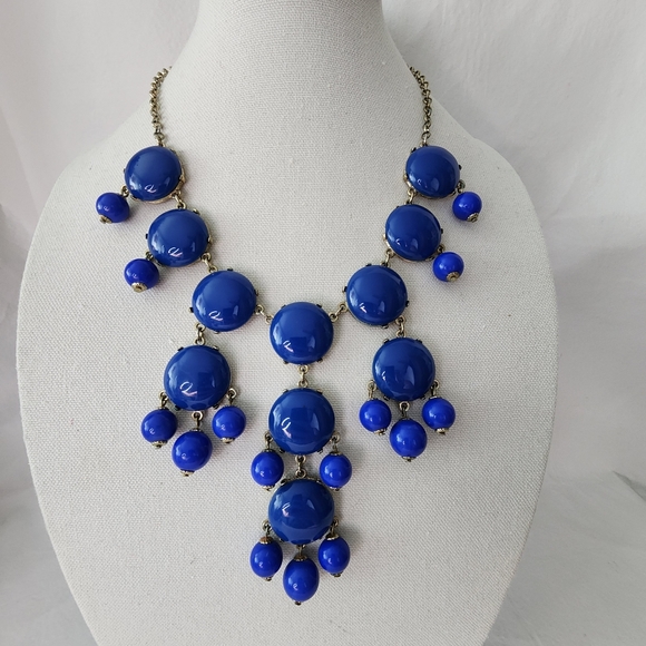 Ily Couture Bubble Bib Necklace Blue Statement Chunky Jewelry 12" Drop - Picture 1 of 13